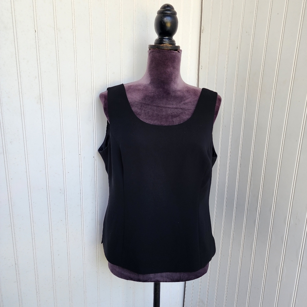 Kasper Black Shell Top Formal Lined Sleeveless Side Zip Blouse Separate Sz 14P